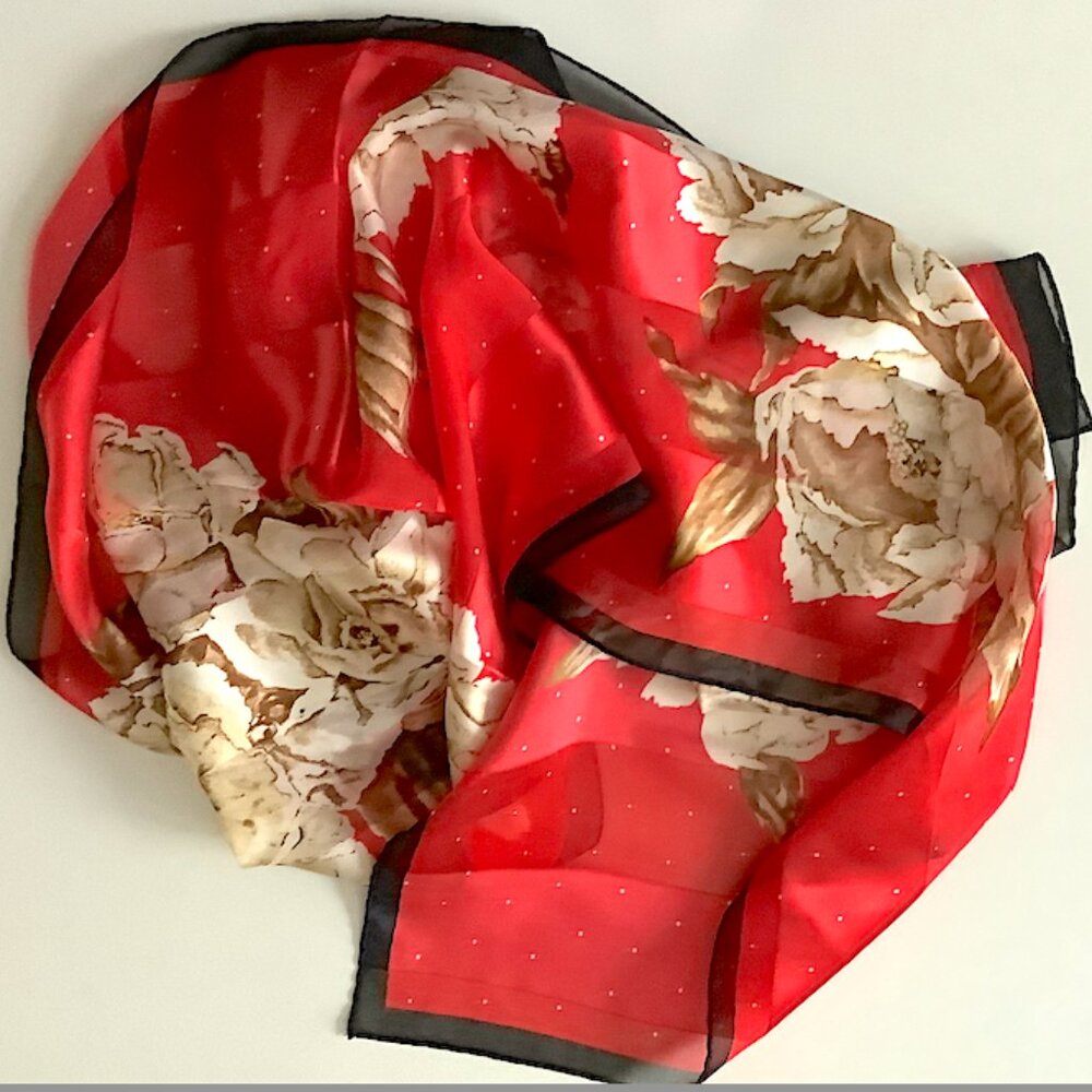 Linda Allard for Ellen Tracy- rectangle  scarf, 100% silk, 58 inches x 15 inches